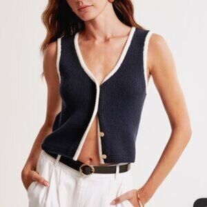 Abercrombie & Fitch Navy/Cream Sweater Vest xxl/2x
